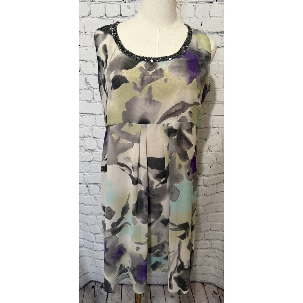 Coldwater Creek watercolor floral dress two-layer chiffon overlay 12 Petite